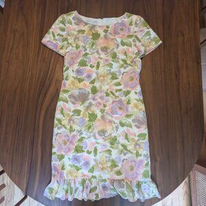 vintage 80s maggy london petites 100% silk dress 6 floral cocktail shift ruffle